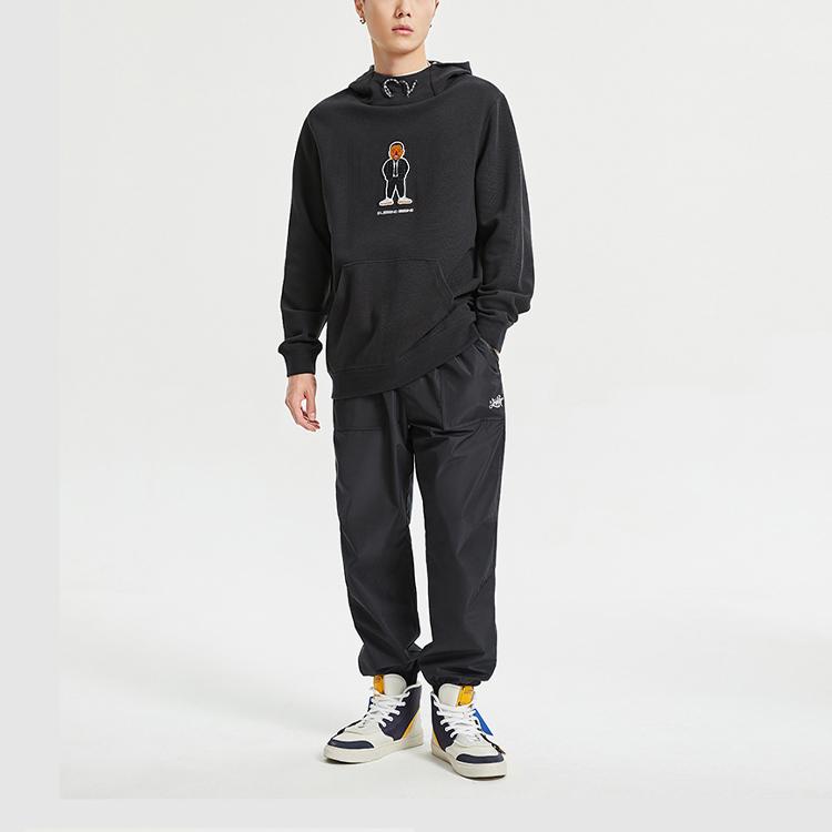 Li-Ning Wade Series Cartoon Portrait Embroidered Pullover Sweatshirt Men Sweatshirt Black AWDR081-3