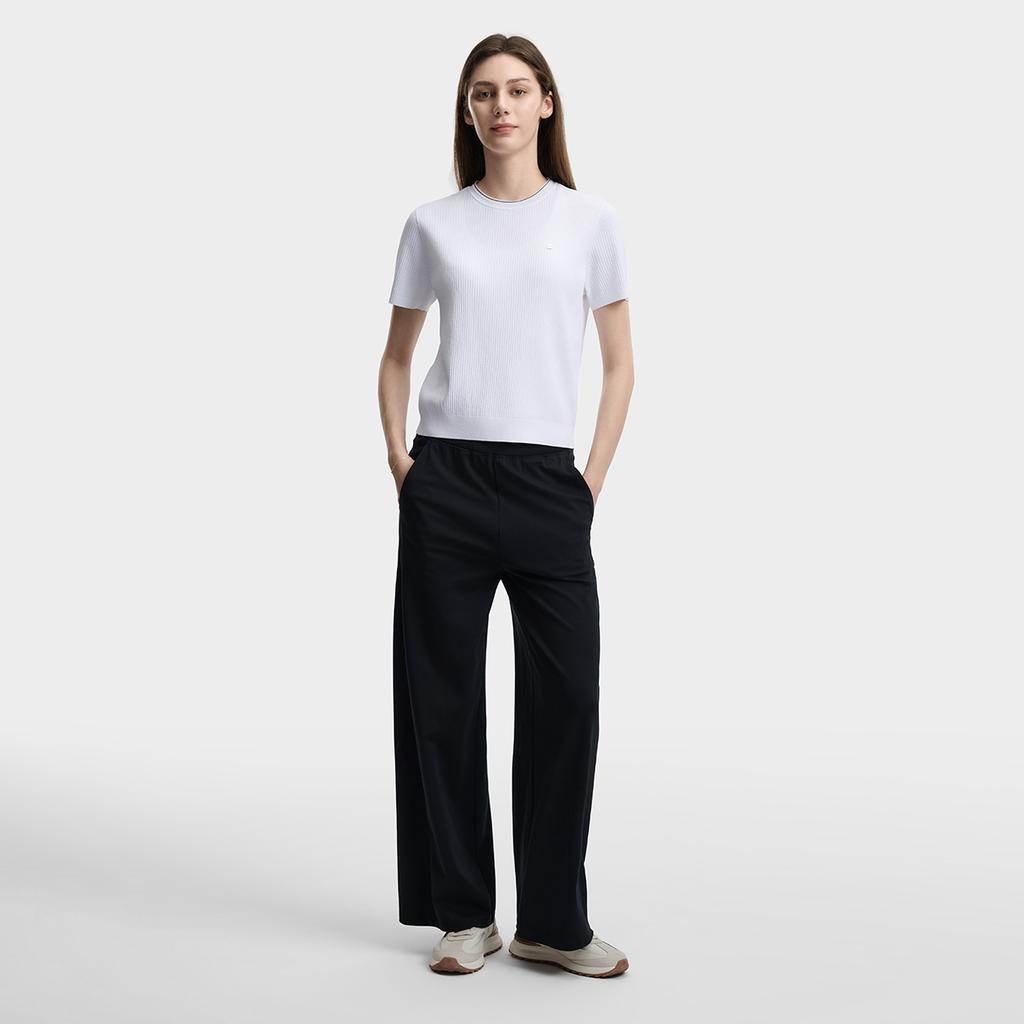 Fila White Fashion Trend Classic Simple Retro Casual Versatile Comfortable Knitted Short Sleeve Sweater Women Tops Cloud-White F11W623404FWT