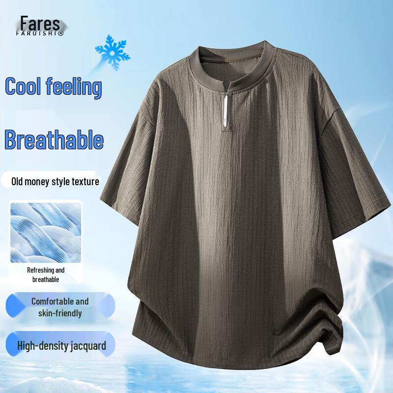 FARUISHI Men s Old Money Style Textured Short Sleeve T-Shirt 2XL