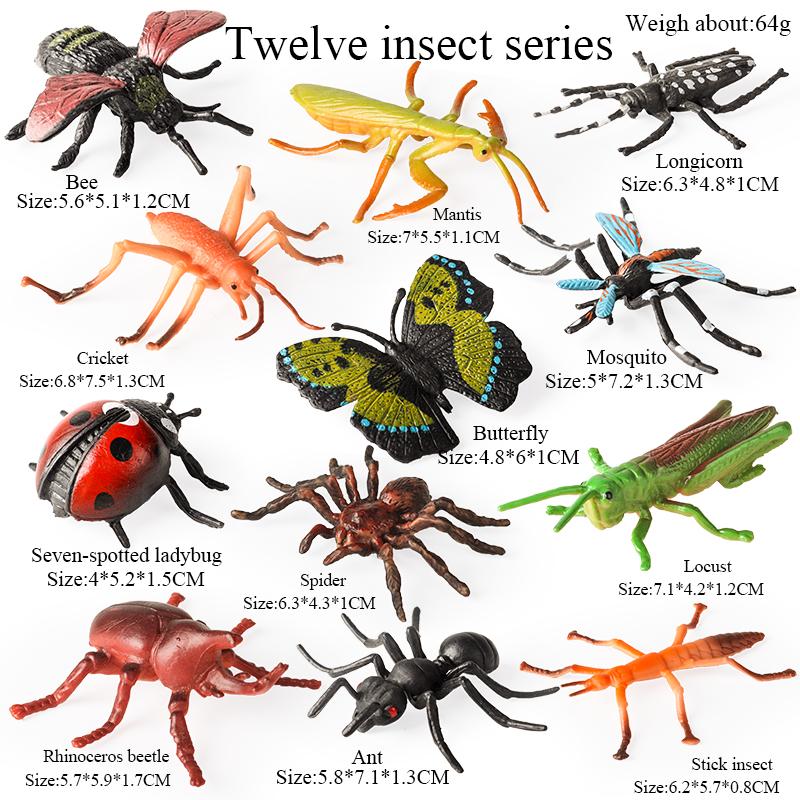 Oenux Insekten-Tiere Modellset Schmetterling Libelle Biene Käfer Spinne Skorpion Gottesanbeterin Zikade Eidechse Garten Miniatur Kinderspielzeug Geschenk