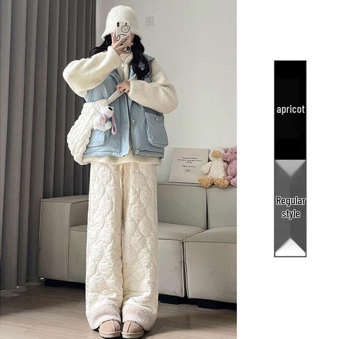 Pink High-Waist Fleece Lined Wide Leg Pants - Warm, Versatile, and Cozy for Autumn and Winter