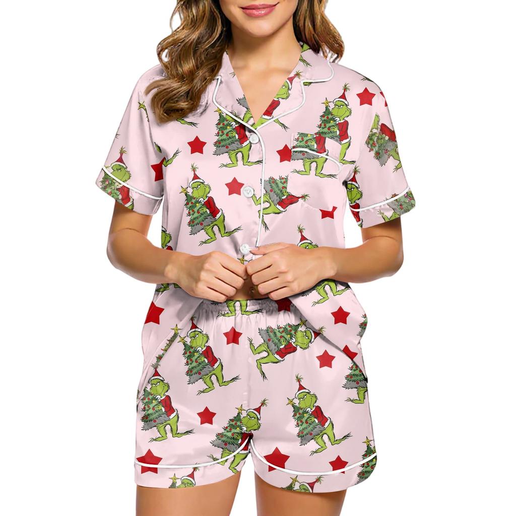 Women's Fashion Home Pajama Set Home Clothes Short Sleeve Pajamas Shorts Two-piece Set