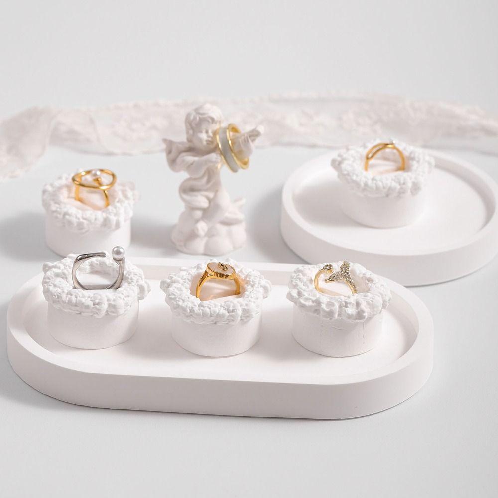 Exquisite Plaster Ring Holder White Gypsum Ring Display Rack Cake Shape Ring Stand  Photo Props