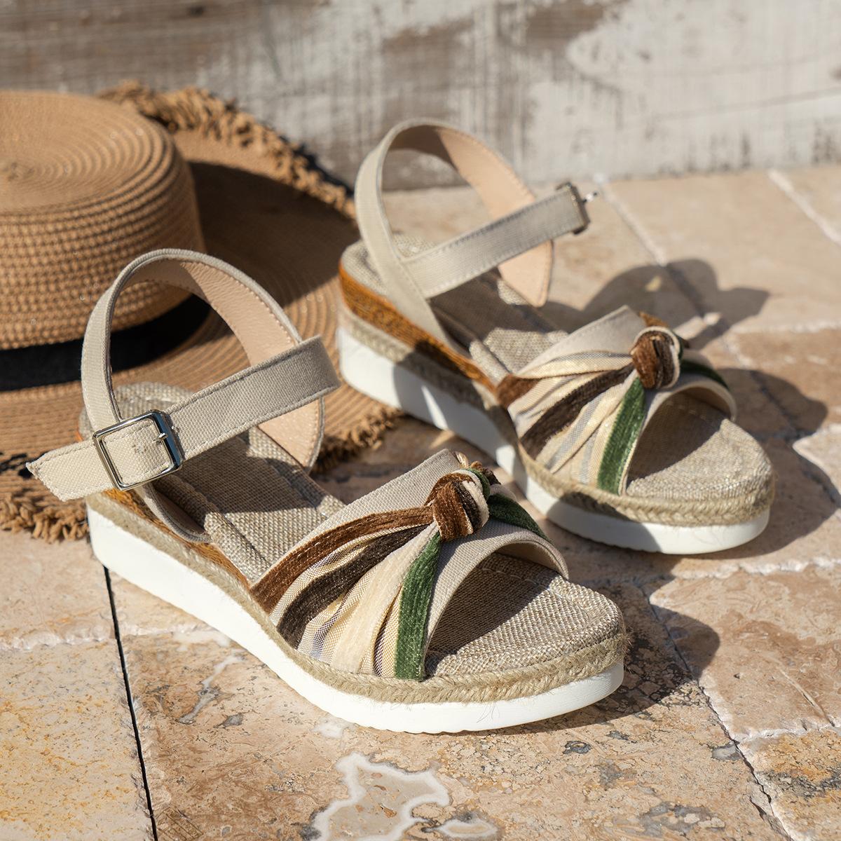 

Женские модные сандалии с цветными блоками, повседневные летние пляжные шлепанцы без шнуровки, нескользящие шлепанцы на танкетке 43 бежевый