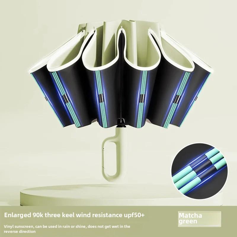 Automatic Folding Umbrella For Men Women Sun Rain Dual Purpose Umbrella Reverse Folding Feature