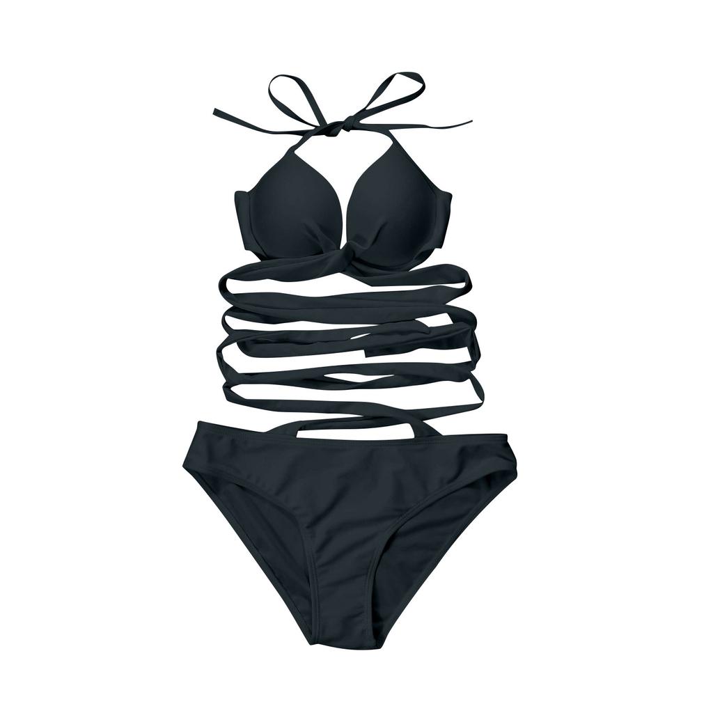 Women Sexy Bikini Set Solid Color Cross Strap Two Piece Swimsuit Beachwear Swimwear for Summer Pool Party