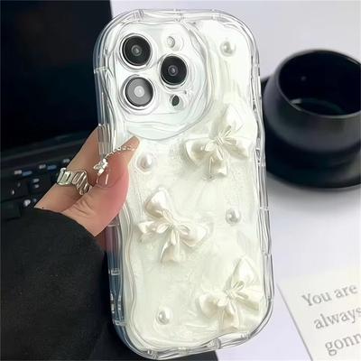 Coque de téléphone mignonne coréenne 3D avec nœud en perles pour iPhone 15 14 13 12 11 Pro Max 14 Plus XS XR XS Max, coque souple antichoc