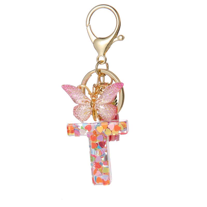 A-Z Dreamy Letters Keychain for Women Tassels Butterfly Pendant Initial Keyrings Purse Suspension Bags Car Key Chain Pink