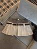 2025 Autumn/Winter Korean Style Retro Low-Waisted Ribbed Pleated Skirt with Belt
