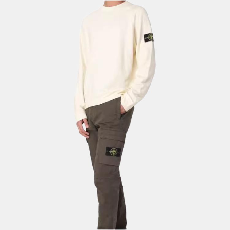 STONE ISLAND Logo Patch Crew Neck Long Sleeve Sweatshirt Men Sweatshirt Beige K1S156100023S0121-V0093