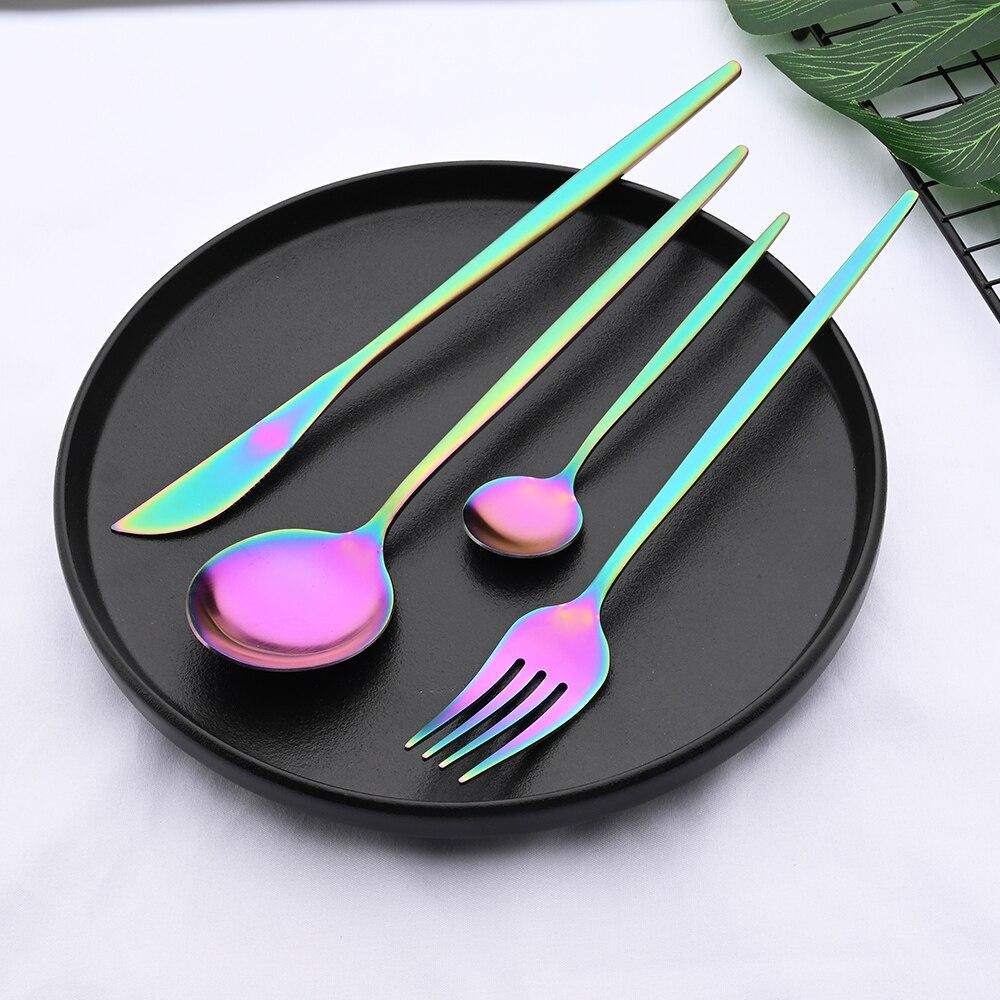 24Pcs Matte Black Gold Stainless Steel Dinnerware Cutlery Set Tableware Knife Fork Spoon Flatware Wedding Daily Dinner Set