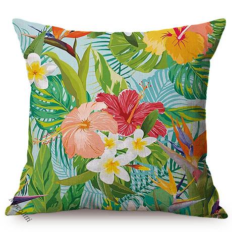 Cotton And Linen Cushion Cover, Tropical Jungle Floral Style, Banana Leaf, Frangipani, Sofa Pillow Case, Home Decoration