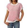 Summer and Autumn Round Neck Knitted Top Casual Striped Contrasting Women's Sweaters