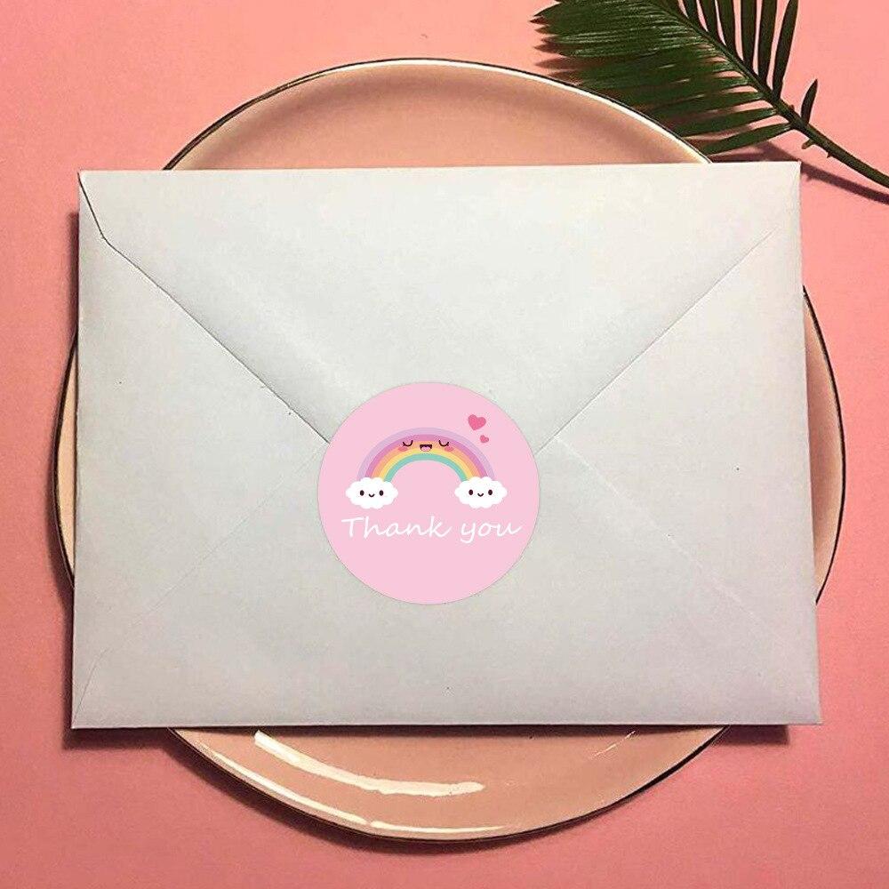 50-500Pcs 1inch Cartoon Thank You Stickers Cute Sun Rainbow Clouds Sticker For Handmade Gift Decor Labels Kids Reward Stickers