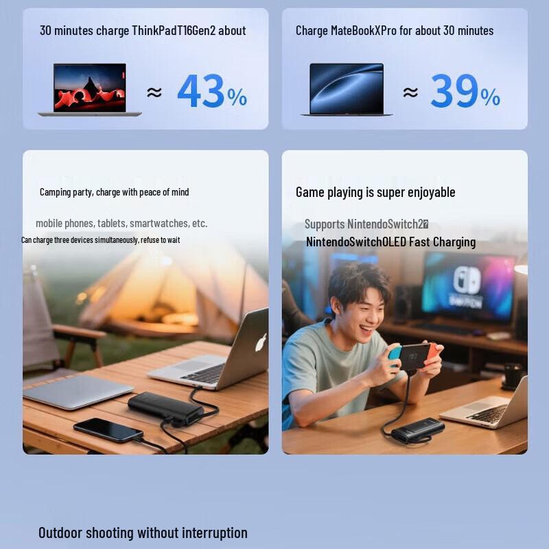 Lenovo ThinkPlus LingXun 100W 10000mAh Portable Laptop Power Bank with Built-in Cable