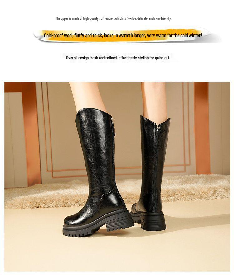 Women's Knee-High Thick-Soled Velvet Winter Boots - Warm Cotton, Height-Enhancing