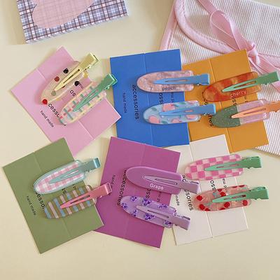 2 pièces Série Fruits d'été Raisin Cerise Pince à cheveux bec de canard invisible, Mignonne et Douce Fille Frange Clip latéral