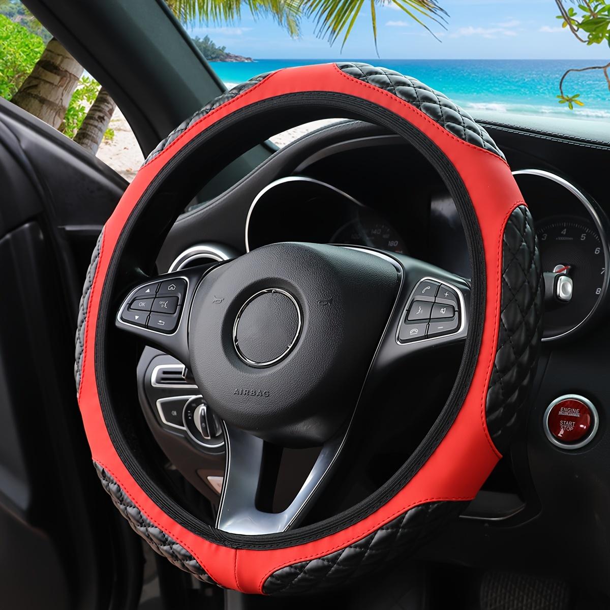 

1 шт. Новый чехол на руль автомобиля, двухцветный шестицветный кожаный без внутреннего кольца, популярный всесезонный универсальный чехол на руль красный