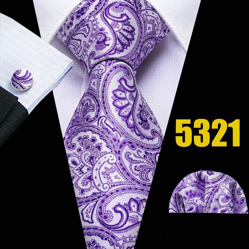 

Деловые повседневные мужские фиолетовые галстуки в полоску/клетку/пейсли/цветочный галстук, карманные квадратные запонки, набор N-5321