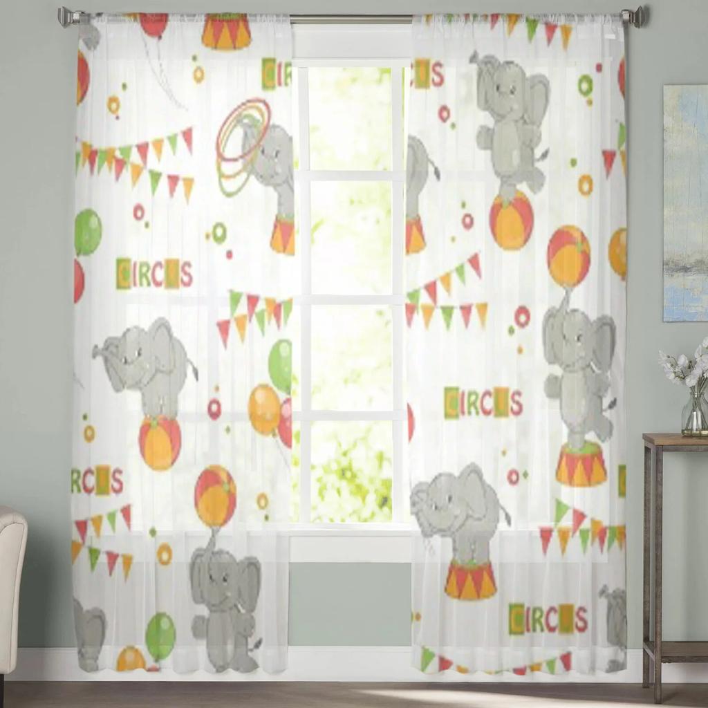 Roztomilý Sloníček Barevné Průsvitné Záclony Do Ložnice Obývacího Pokoje Tylové Záclony na Kuchyňské Okno Voálové Záclony