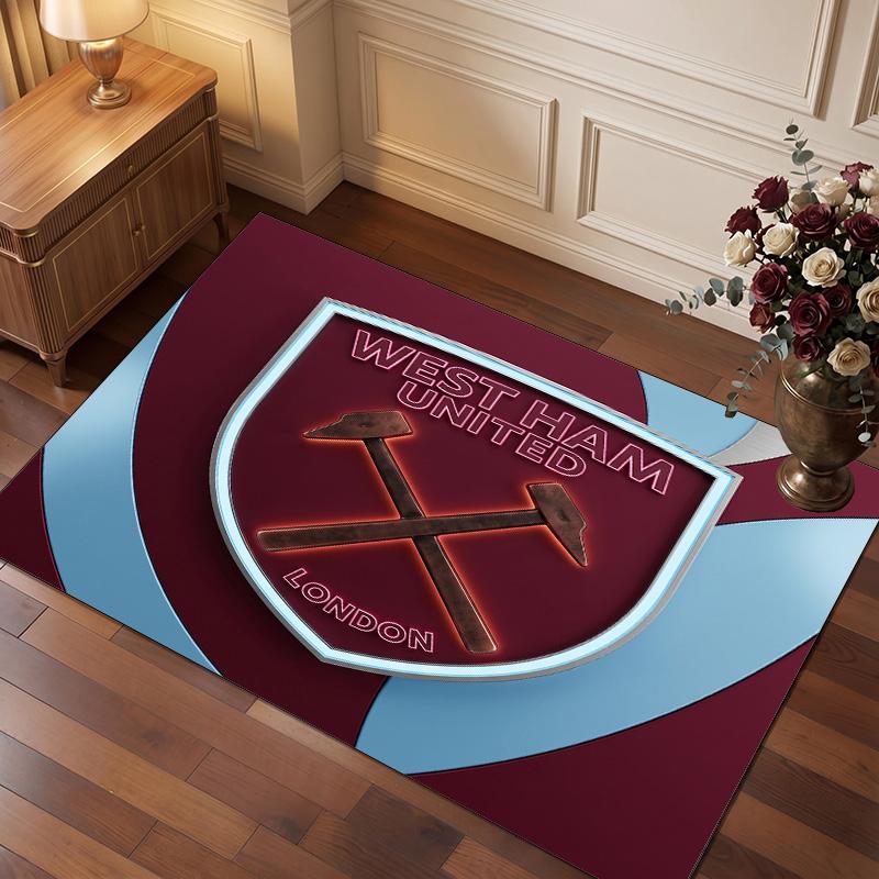 Tappeto in Velluto di Cristallo con Stampa del West Ham United Football, Comodo Assorbente d'Acqua Antiscivolo Tappeto per Pavimenti Interni