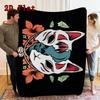 Special Japanese Masks and Flowers 2D Flat Pattern Flannel Blanket High quality All Seasons Warmth and Comfort Perfect for Christmas Gifts.