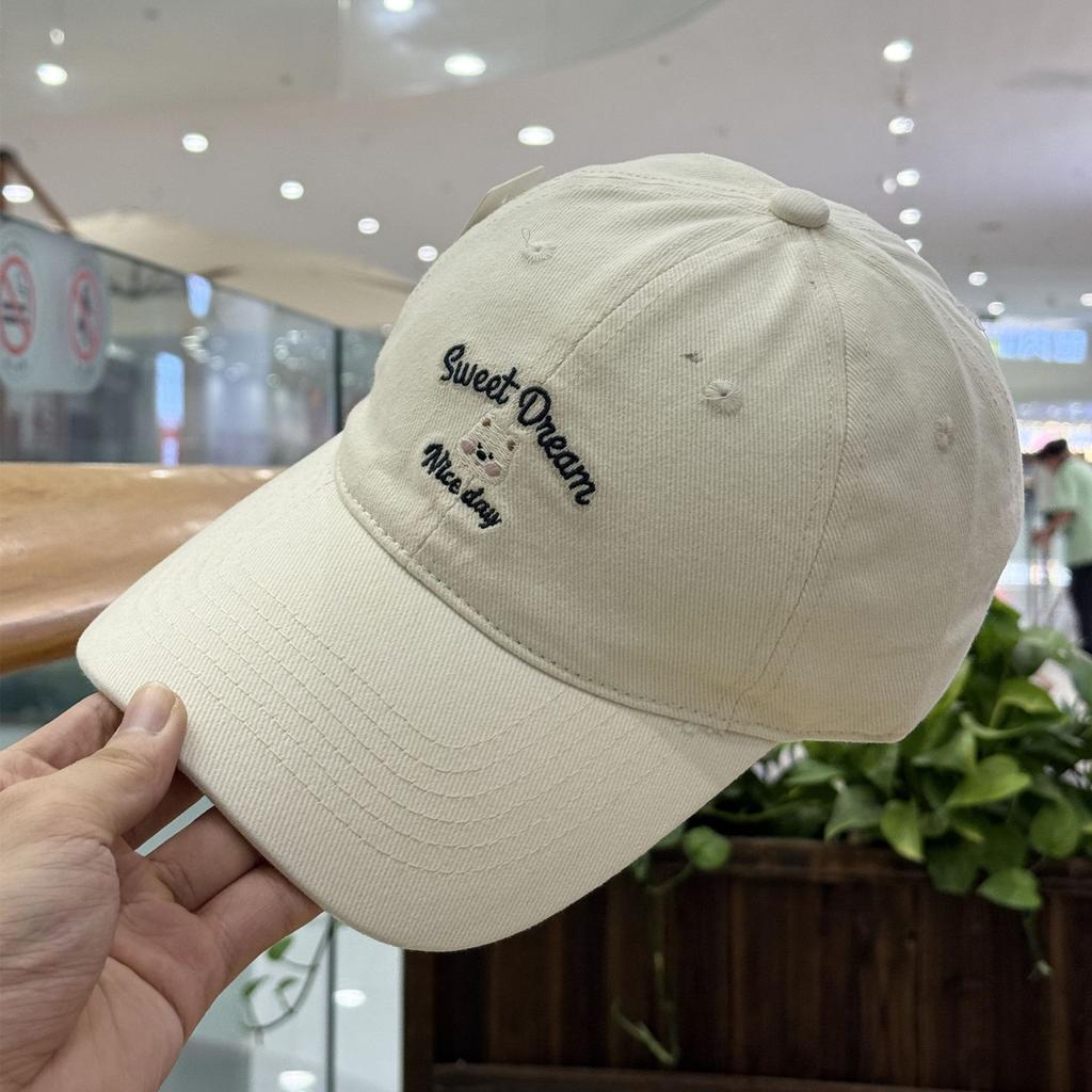 Fashion Hat Cute Cartoon Bear Embroidery Soft Top Skinny Baseball Hat Versatile Casual Wash Face Small Cap