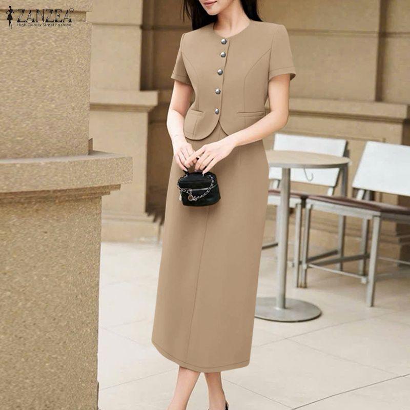 ZANZEA Women Short Sleeve Blouse and Skirts Summer Two Piece Sets