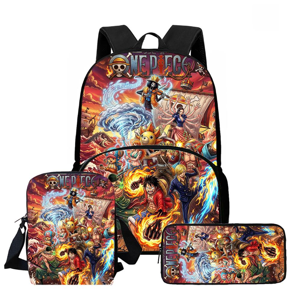 One Piece Lightweight Cartoon School Backpack Student Boy Girl BookBag with Front Pocket 3pcs Set With Crossbody Bag Pencil Case