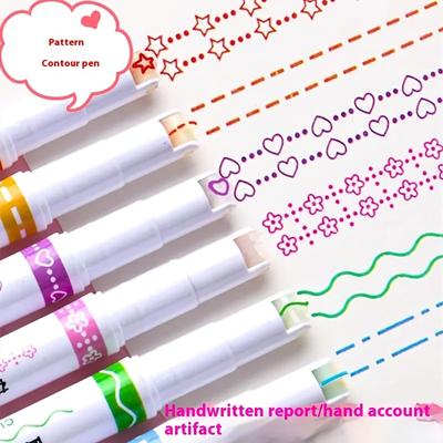 6 Stück Blütenförmiger Konturenstift zum Journaling und für Bastelarbeiten Kurvenzeichnen, Spitzendesign und dekoratives Schreibwerkzeug Zeichenstifte