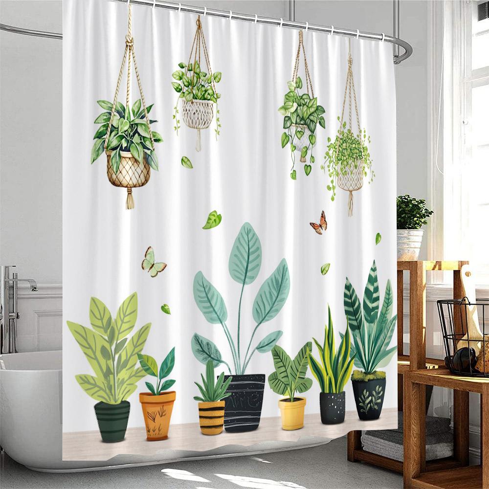 Mexican Style Shower Curtains Cartoon Tropical Plants Cactus Bathroom Decor Polyester Fabric Bath Curtain with Hooks Washable