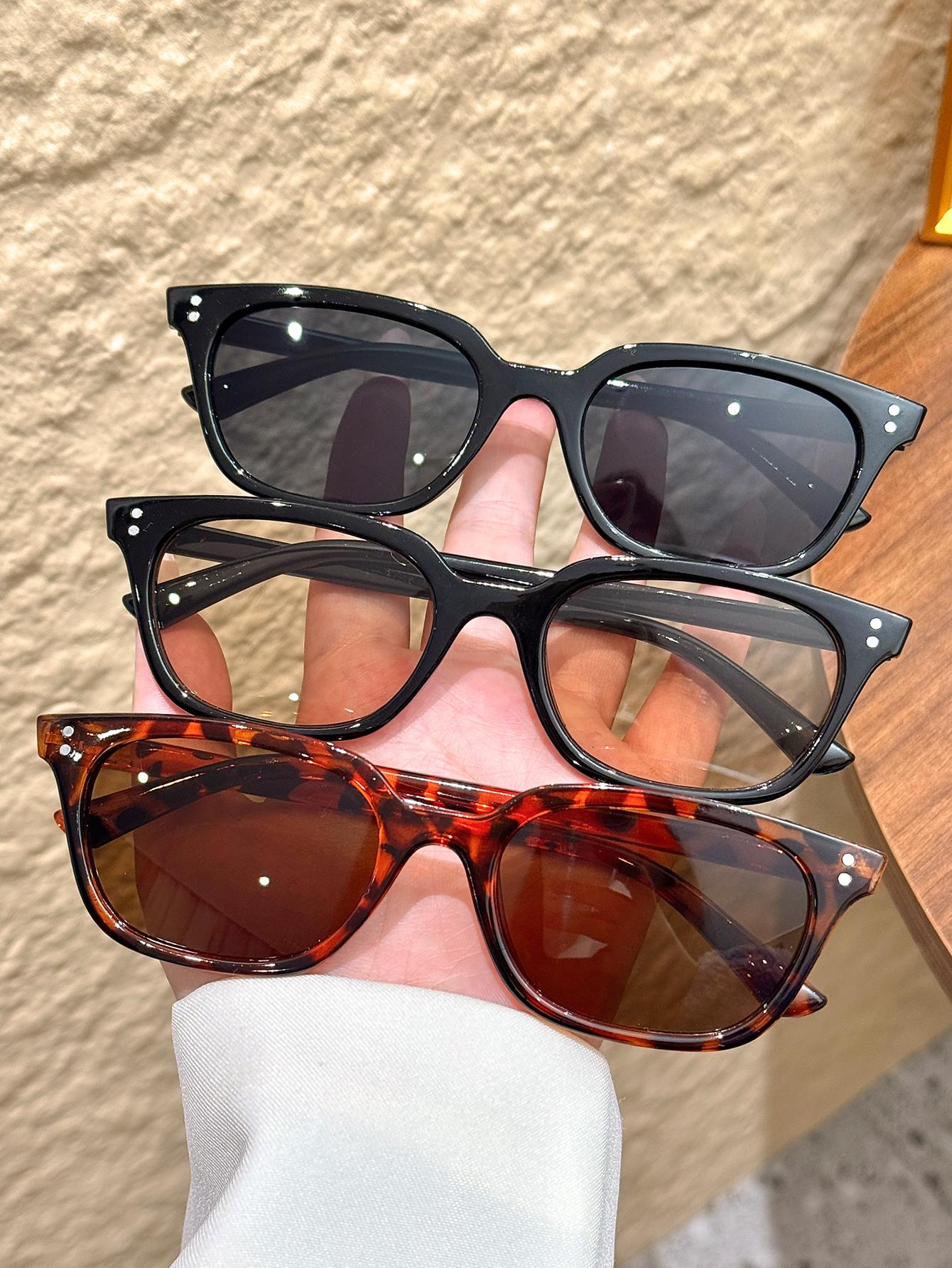 

3Pcs Trendy Cat-Eye Frame Sunglasses Set Fashion Accessories/Metal Stud Design Satisfies Daily Styling Replacement Needs