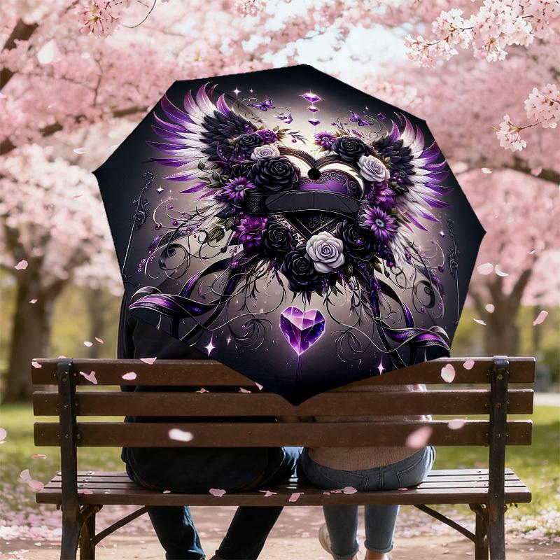 1PC Heart Wings Umbrella-8-Rib Reinforced, Automatic Open, Lightweight & Durable, Cute Fashion Accessory for Outdoor, Beach or Casual Use, Beach Umbre