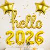 7pcs Hello 2026 New Year Aluminum Foil Balloon Set Rose Gold Conjoined Letters & Numbers for Party Decor Holiday Celebration