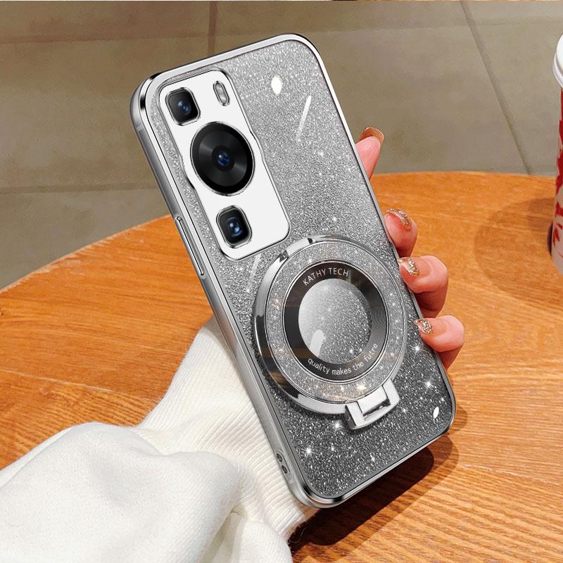 

Чехол-держатель с блестящим кольцом для Nova 4E, съемная блестящая наклейка, хромированный чехол из ТПУ для Huawei P60 P50 P40 P30 Pro P30 Lite For Huawei P60 PRO серый