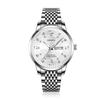Business Men Watch Quartz Movement Dual Calendar Week Date Steel Band Roman Numerals Diamond Scale Male Wrist Clock