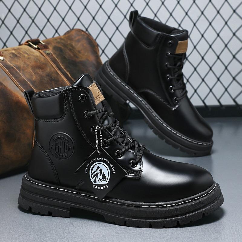 Fashion Men's Motorcycle Boots Retro Casual High Top Boots Winter Chunky Rhubarb Boots for Men Ankle Boot Man Non-slip Lace-Up Footwear