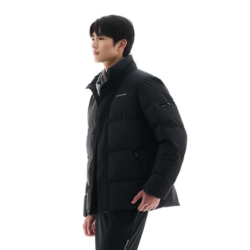 Anta Three-Layer Quick Warm Four-Defense Technology Waterproof Windproof Oil-Resistant Stand Collar Down Jacket Men Outerwear Basic-Black 952547928-1