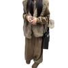Women's Winter Three-Piece Suit: Melange Style, Plush Vest, Hooded Sweatshirt, Wide-Leg Pants