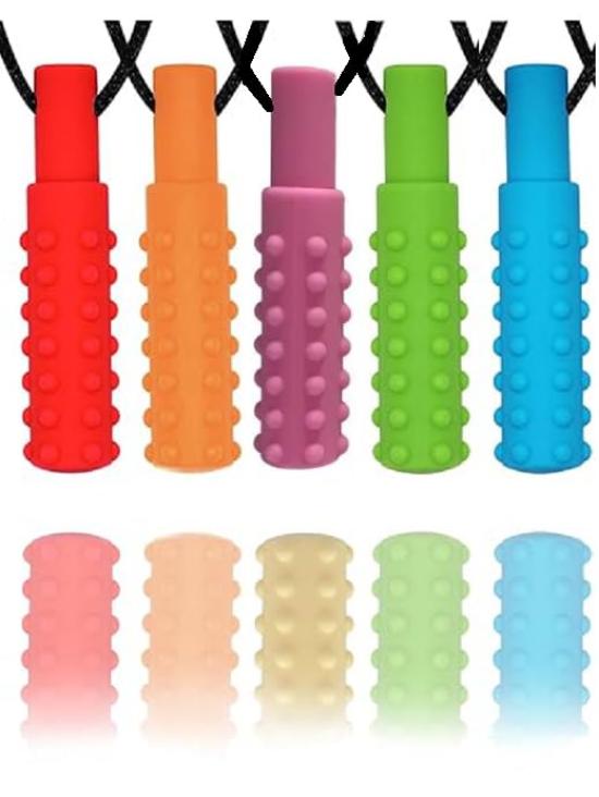 5-Pack Chewing Necklaces, Silicone Chewing Toys for Autism, ADHD, SPD, and Panic Disorders, Anxiety and Fidget Relief