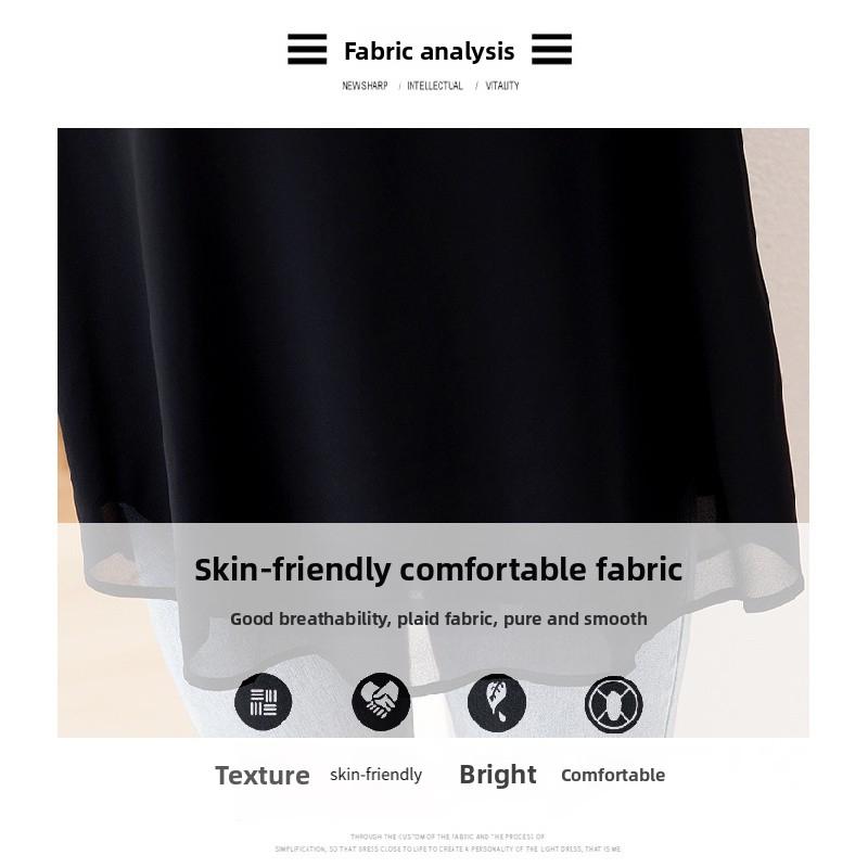 Plus-size black top, summer patchwork short-sleeve, loose and breathable casual women's t-shirt