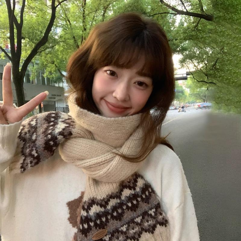 New wool red scarf women's winter atmosphere to keep warm Fair Island Christmas knitted scarf