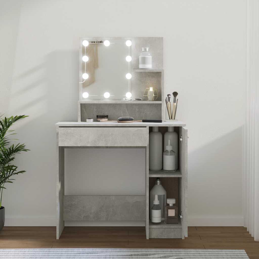 Makeup Table with LED Lighting Concrete Grey 86.5 x 35 x 136 cm