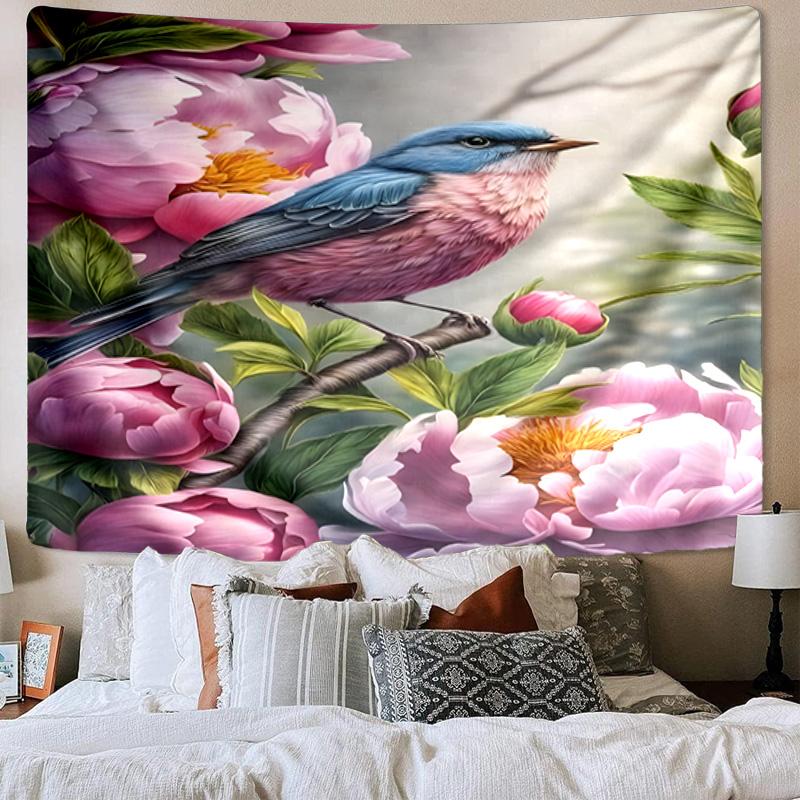 Blue Birds In Blossoms Tapestry Room Decoration Wall Hanging for Living Room Bedroom, Dormitory, Birthday and Christmas Gifts