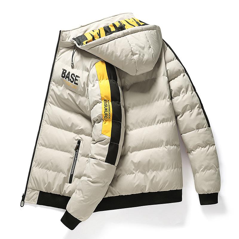 Autumn Winter Men Loose Thick Standing Collar Cotton Jacket Warm Comfortable Padded Thickened Down Jacket Double-Sided Clothes Removable Cap