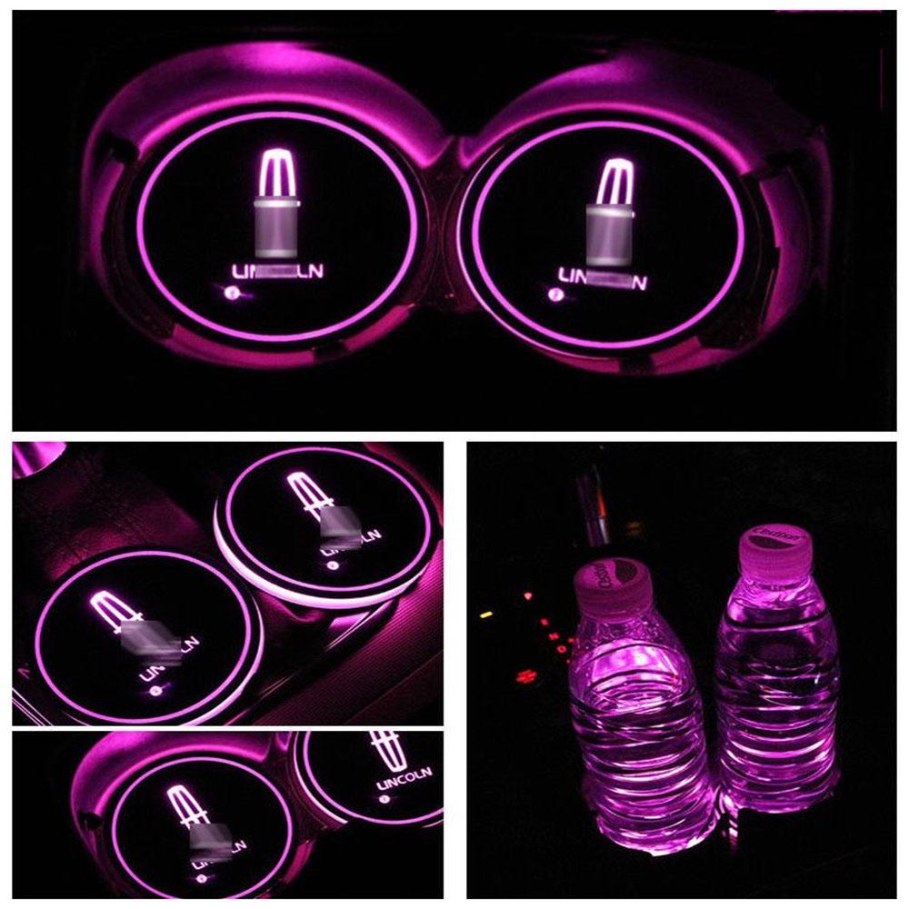 Led Colorful 2pcs Car Cup Holder Pad Mat For Auto Atmosphere Lights