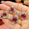 Luxury Oval Ruby Red Gemstone Jewelry Adjustable Ring Necklace Earrings Vintage Cocktail Party Wedding Jewelry for Women Gift