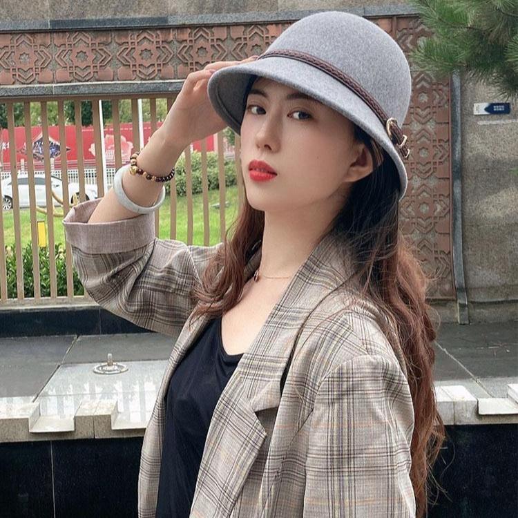 Autumn and Winter Woolen Hat Children European, American and British Retro Leather Buckle Top Hat Wool Basin Hat Bucket Hat