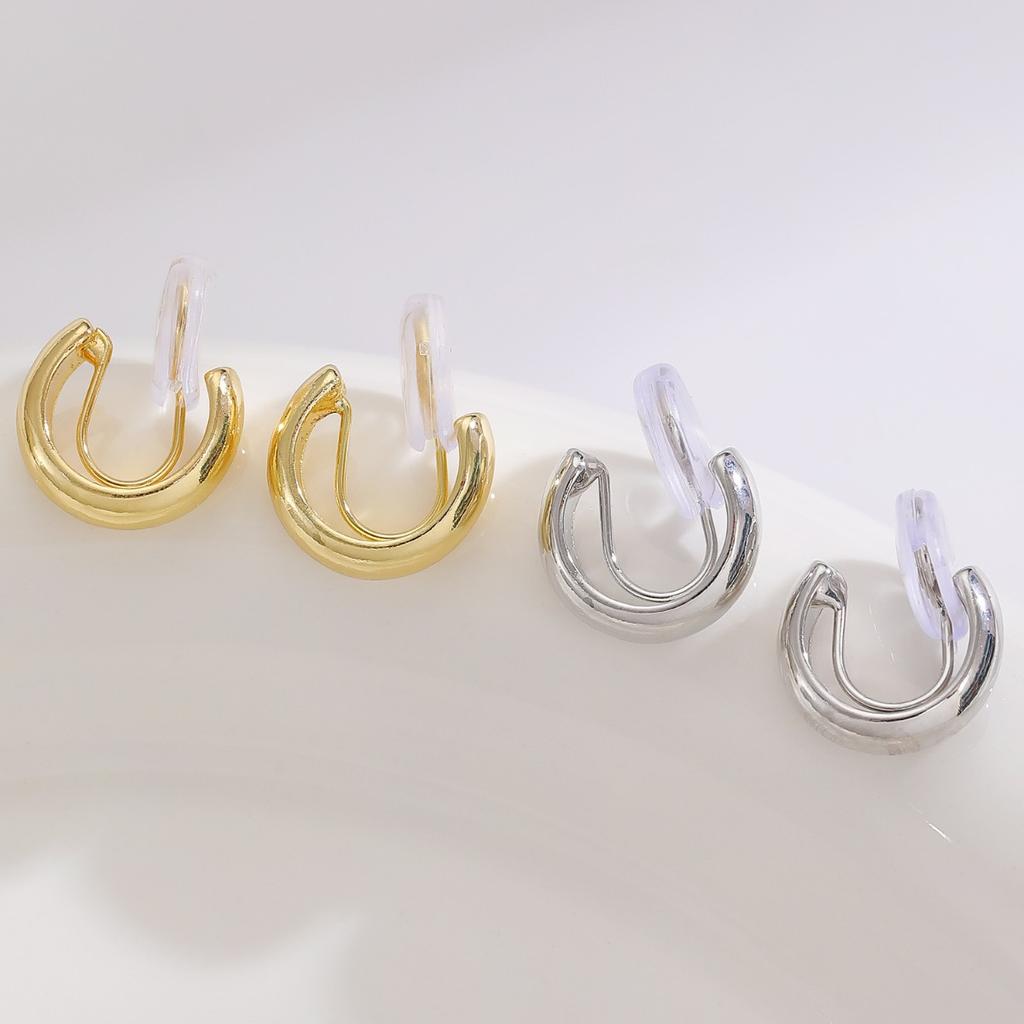 Thick Smooth Open Huggie Hoop Earrings Gold Tone Minimalist Everyday Fashion Earrings for Women