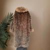25 European and American Fashion Leopard Print Long Hooded Faux Mink Fur Coat for Women